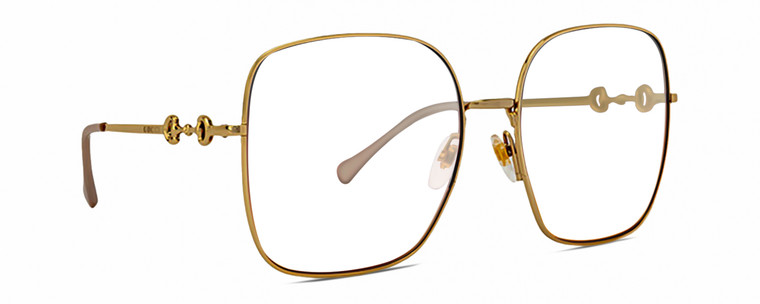 Profile View of Gucci GG0879S Designer Single Vision Prescription Rx Eyeglasses in Gold Ladies Square Full Rim Metal 61 mm