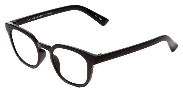 Profile View of Book Club Cents No Ability Designer Blue Light Blocking Eyeglasses in Gloss Black Unisex Panthos Full Rim Acetate 48 mm