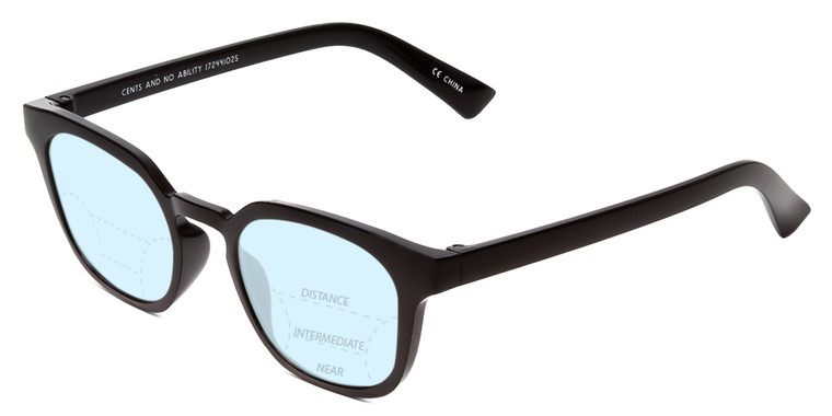 Profile View of Book Club Cents No Ability Designer Progressive Lens Blue Light Blocking Eyeglasses in Gloss Black Unisex Panthos Full Rim Acetate 48 mm