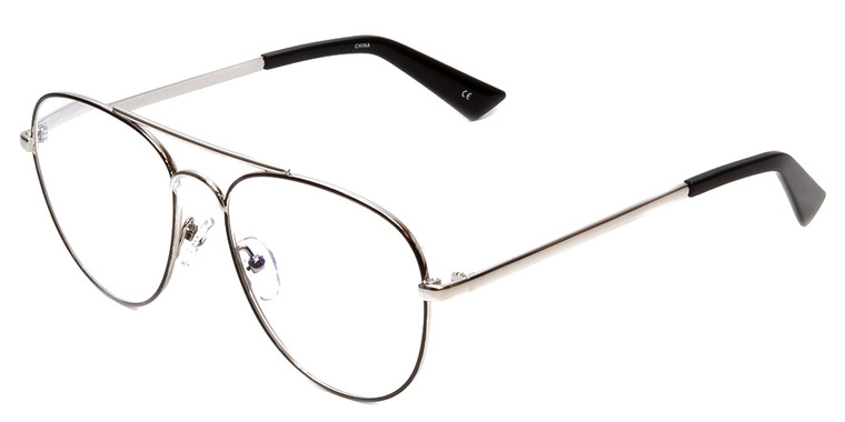 Profile View of Book Club Hard Crimes Designer Single Vision Prescription Rx Eyeglasses in Black Silver Unisex Pilot Full Rim Metal 55 mm