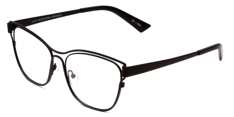 Profile View of Book Club Late Hesitation Unisex Cateye Semi-Rimless Reading Glasses Black 54 mm