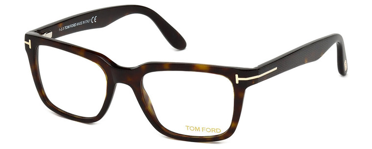 Profile View of Tom Ford CALIBER FT5304-052 Designer Progressive Lens Prescription Rx Eyeglasses in Brown Tortoise Havana Gold Unisex Square Full Rim Acetate 54 mm