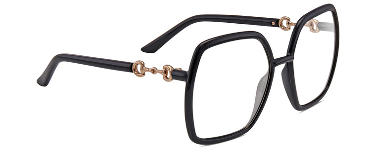Profile View of Gucci GG0890S Designer Single Vision Prescription Rx Eyeglasses in Shiny Black Gold Ladies Hexagonal Full Rim Acetate 55 mm