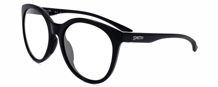 Profile View of Smith Optics Bayside-807 Designer Bi-Focal Prescription Rx Eyeglasses in Gloss Black Ladies Round Full Rim Acetate 54 mm