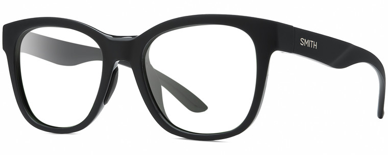 Profile View of Smith Optics Caper-807 Designer Reading Eye Glasses in Gloss Black Unisex Panthos Full Rim Acetate 53 mm