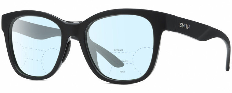 Profile View of Smith Optics Caper-807 Designer Progressive Lens Blue Light Blocking Eyeglasses in Gloss Black Unisex Panthos Full Rim Acetate 53 mm