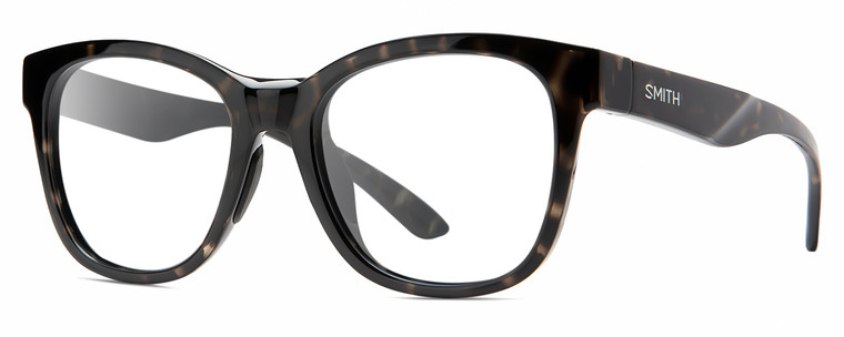 Profile View of Smith Optics Caper-WR7 Designer Single Vision Prescription Rx Eyeglasses in Gloss Black Beige Tortoise Havana Unisex Panthos Full Rim Acetate 53 mm