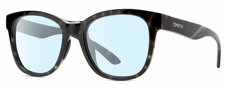 Profile View of Smith Optics Caper-WR7 Designer Blue Light Blocking Eyeglasses in Gloss Black Beige Tortoise Havana Unisex Panthos Full Rim Acetate 53 mm