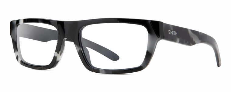 Profile View of Smith Optics Crossfade-TCB Designer Reading Eye Glasses in Black White Grey Zebra Tortoise Ladies Rectangular Full Rim Acetate 55 mm