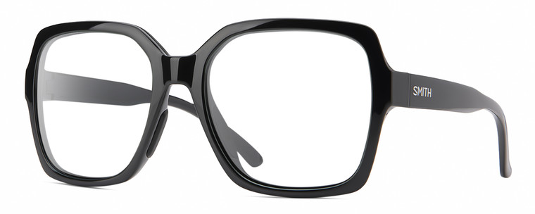 Profile View of Smith Optics Flare-807 Designer Single Vision Prescription Rx Eyeglasses in Gloss Black Ladies Square Full Rim Acetate 57 mm