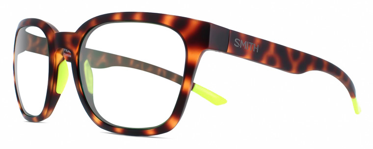 Profile View of Smith Optics Founder-A84 Designer Reading Eye Glasses with Custom Cut Powered Lenses in Matte Tortoise Havana Neon Yellow Unisex Panthos Full Rim Acetate 55 mm