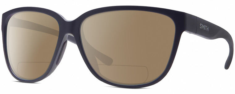 Profile View of Smith Optics Monterey-1JZ Designer Polarized Reading Sunglasses with Custom Cut Powered Amber Brown Lenses in Matte Midnight Navy Blue Unisex Panthos Full Rim Acetate 58 mm