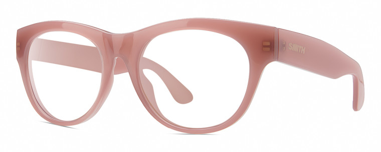 Profile View of Smith Optics Sophisticate-F45 Designer Reading Eye Glasses in Mauve Purple Crystal Ladies Round Full Rim Acetate 54 mm