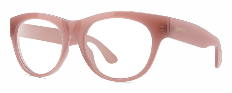 Profile View of Smith Optics Sophisticate-F45 Designer Single Vision Prescription Rx Eyeglasses in Mauve Purple Crystal Ladies Round Full Rim Acetate 54 mm