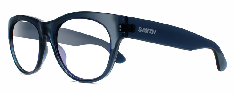 Profile View of Smith Optics Sophisticate-OXZ/TE Designer Progressive Lens Prescription Rx Eyeglasses in Crystal Denim Blue Ladies Round Full Rim Acetate 54 mm