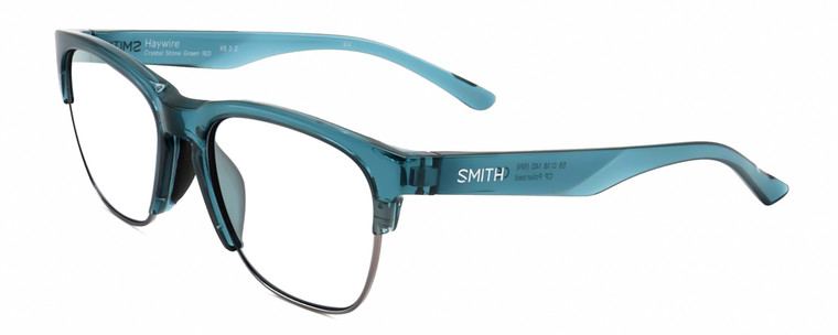 Profile View of Smith Optics Haywire-1ED Designer Bi-Focal Prescription Rx Eyeglasses in Crystal Stone Green Blue Silver Unisex Panthos Semi-Rimless Acetate 55 mm
