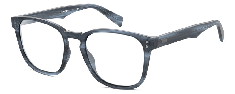Profile View of Levi's Timeless LV5008S Designer Reading Eye Glasses in Crystal Blue Horn Marble Unisex Panthos Full Rim Acetate 52 mm