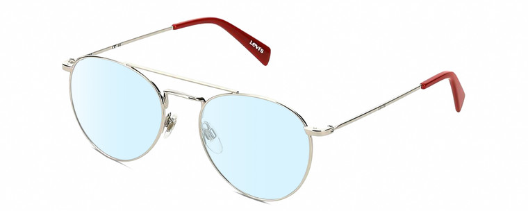 Profile View of Levi's Seasonal LV1006 Designer Blue Light Blocking Eyeglasses in Palladium Silver Red Unisex Pilot Full Rim Stainless Steel 52 mm