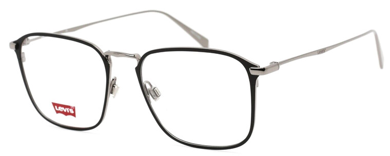 Profile View of Levi's Timeless LV5000 Designer Reading Eye Glasses with Custom Cut Powered Lenses in Black Ruthenium Silver Unisex Square Full Rim Metal 52 mm
