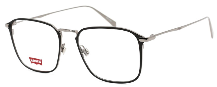 Profile View of Levi's Timeless LV5000 Designer Progressive Lens Prescription Rx Eyeglasses in Black Ruthenium Silver Unisex Square Full Rim Metal 52 mm