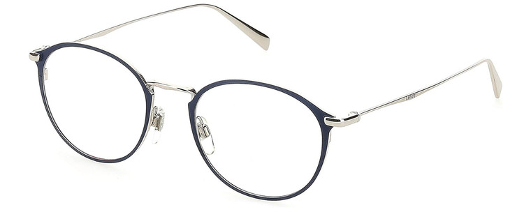 Profile View of Levi's Timeless LV5001 Designer Progressive Lens Prescription Rx Eyeglasses in Satin Blue Palladium Silver Unisex Oval Full Rim Metal 50 mm