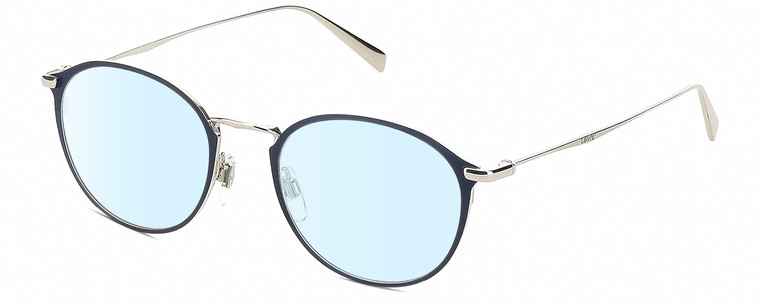 Profile View of Levi's Timeless LV5001 Designer Blue Light Blocking Eyeglasses in Satin Blue Palladium Silver Unisex Oval Full Rim Metal 50 mm