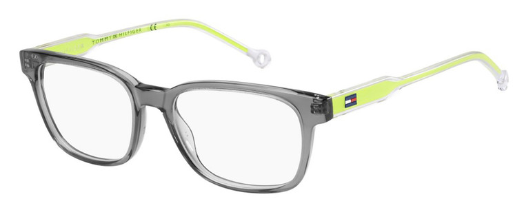 Profile View of Tommy Hilfiger TH1427 Designer Progressive Lens Blue Light Blocking Eyeglasses in Grey Crystal Neon Yellow Unisex Oval Full Rim Acetate 50 mm