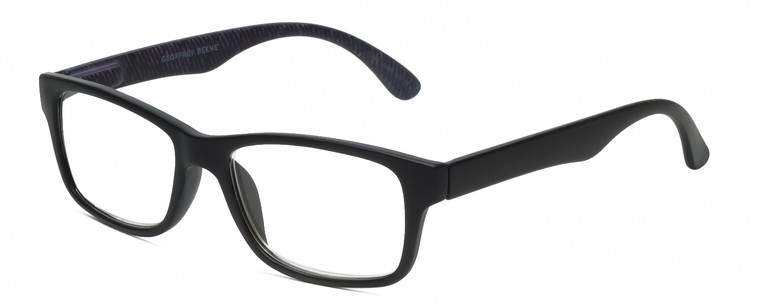 Profile View of Geoffrey Beene GBR003 Designer Bi-Focal Prescription Rx Eyeglasses in Matte Black Plum Purple Stripe Mens Rectangular Full Rim Acetate 52 mm