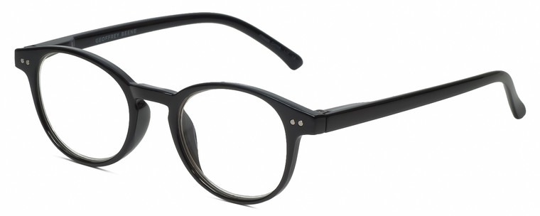 Profile View of Geoffrey Beene GBR004 Designer Progressive Lens Prescription Rx Eyeglasses in Gloss Black Silver Mens Oval Full Rim Acetate 46 mm