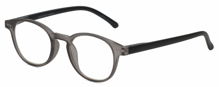 Profile View of Geoffrey Beene GBR004 Designer Blue Light Blocking Eyeglasses in Matte Crystal Grey Black Mens Oval Full Rim Acetate 46 mm