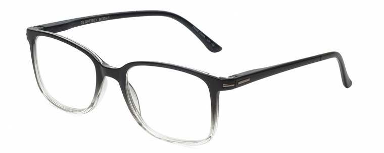 Profile View of Geoffrey Beene GBR006 Designer Blue Light Blocking Eyeglasses in Gloss Black Clear Crystal Fade Mens Rectangular Full Rim Acetate 53 mm