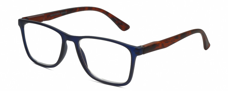Profile View of Geoffrey Beene GBR007 Designer Reading Eye Glasses with Custom Cut Powered Lenses in Matte Navy Blue Tortoise Havana Mens Rectangular Full Rim Acetate 53 mm