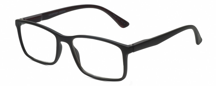 Profile View of Geoffrey Beene GBR008 Designer Reading Eye Glasses with Custom Cut Powered Lenses in Matte Black Orange Tiger Stripe Mens Rectangular Full Rim Acetate 53 mm
