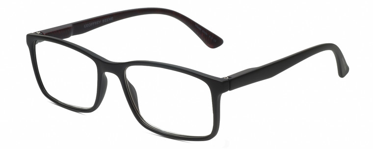 Profile View of Geoffrey Beene GBR008 Designer Single Vision Prescription Rx Eyeglasses in Matte Black Orange Tiger Stripe Mens Rectangular Full Rim Acetate 53 mm