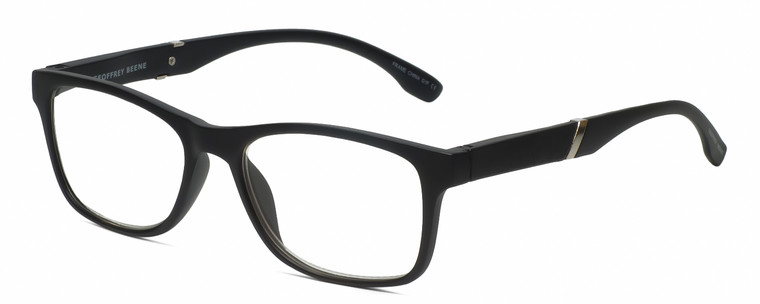 Profile View of Geoffrey Beene GBR010 Designer Reading Eye Glasses with Custom Cut Powered Lenses in Matte Black Silver Mens Oval Full Rim Acetate 52 mm