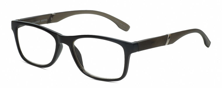 Profile View of Geoffrey Beene GBR010 Designer Single Vision Prescription Rx Eyeglasses in Gloss Black Grey Crystal Silver Mens Oval Full Rim Acetate 52 mm