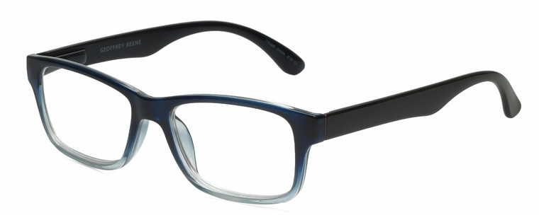 Profile View of Geoffrey Beene GBR011 Designer Reading Eye Glasses with Custom Cut Powered Lenses in Gloss Blue Crystal Fade Black Mens Rectangular Full Rim Acetate 52 mm