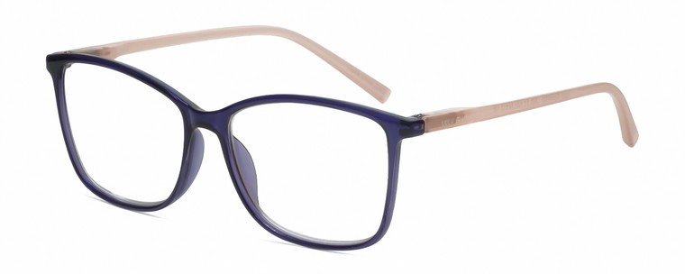 Profile View of Lulu Guinness LR82 Designer Progressive Lens Blue Light Blocking Eyeglasses in Purple Pink Crystal Ladies Square Full Rim Acetate 54 mm