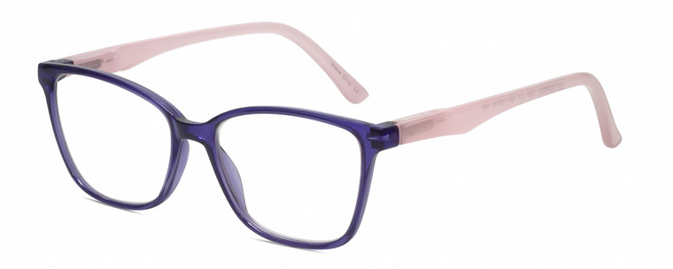 Profile View of Lulu Guinness LR83 Designer Blue Light Blocking Eyeglasses in Purple Pink Crystal Ladies Cat Eye Full Rim Acetate 53 mm