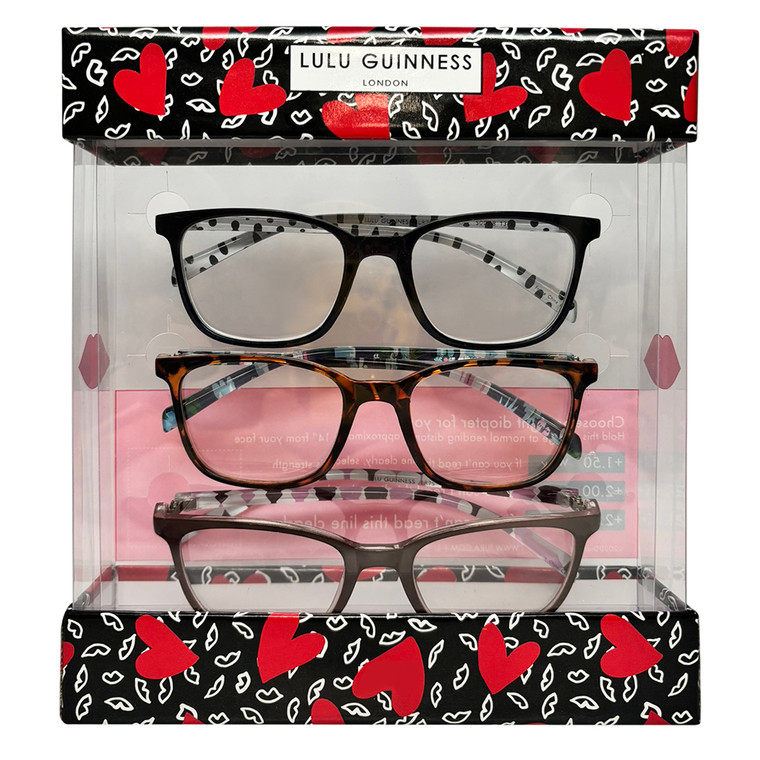 Profile View of Lulu Guinness 3 PACK Gift Womens Reading Glasses Blue,Tortoise Floral,Brown+2.50