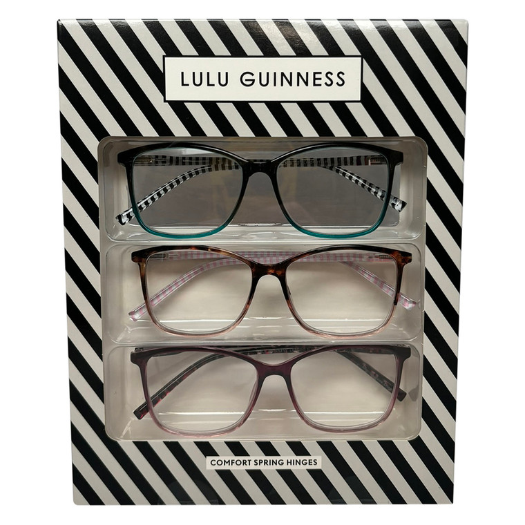 Profile View of Lulu Guinness 3 PACK Womens Reading Glasses Black Blue,Purple Pink,Tortoise+2.00