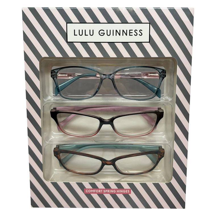 Profile View of Lulu Guinness 3 PACK Gift Women's Reading Glasses Black,Blue Pink,Tortoise +2.50