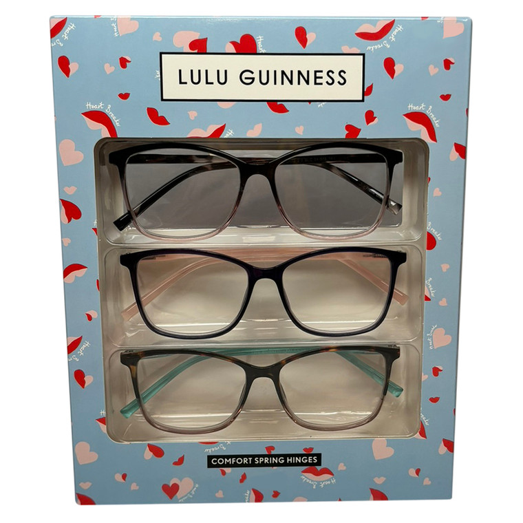 Profile View of Lulu Guinness 3 PACK Gift Womens Reading Glasses Black Pink,Tortoise,Purple+1.50