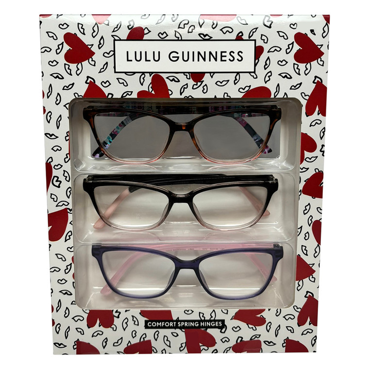 Profile View of Lulu Guinness 3 PACK Gift Womens Reading Glasses Black,Purple Pink,Tortoise+1.50