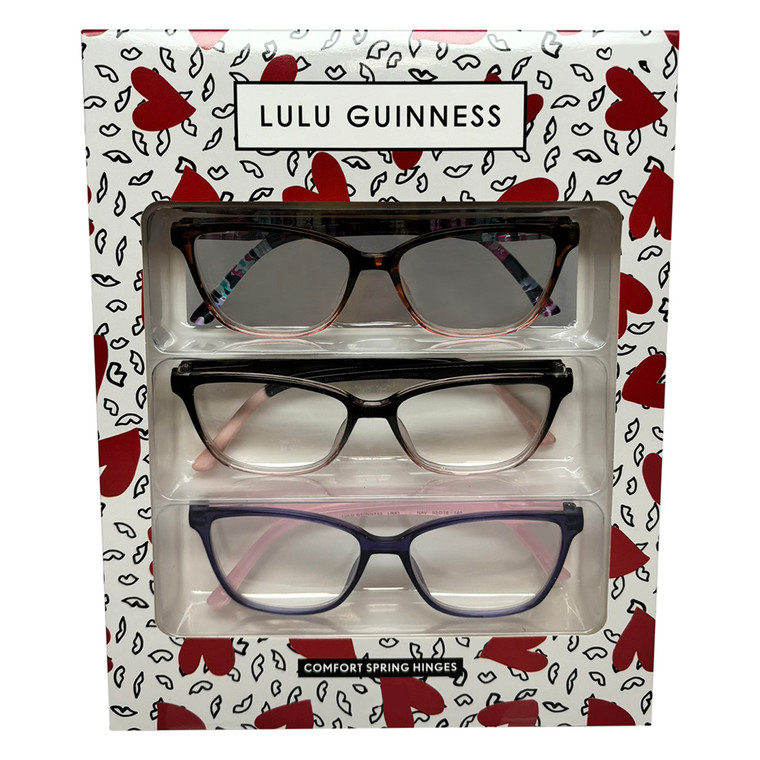 Profile View of Lulu Guinness 3 PACK Gift Womens Reading Glasses Black,Purple Pink,Tortoise+2.00