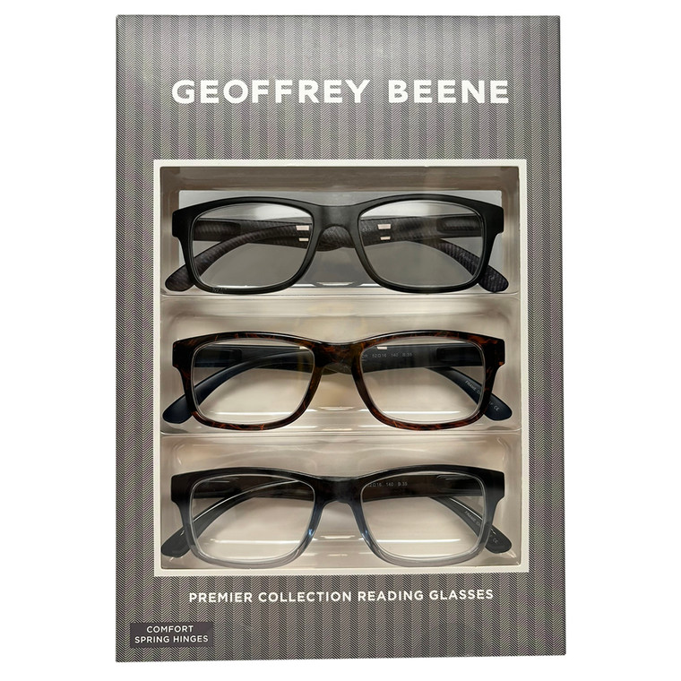 Profile View of Geoffrey Beene 3 PACK Gift Mens Reading Glasses Black Purple,Blue,Tortoise +2.50