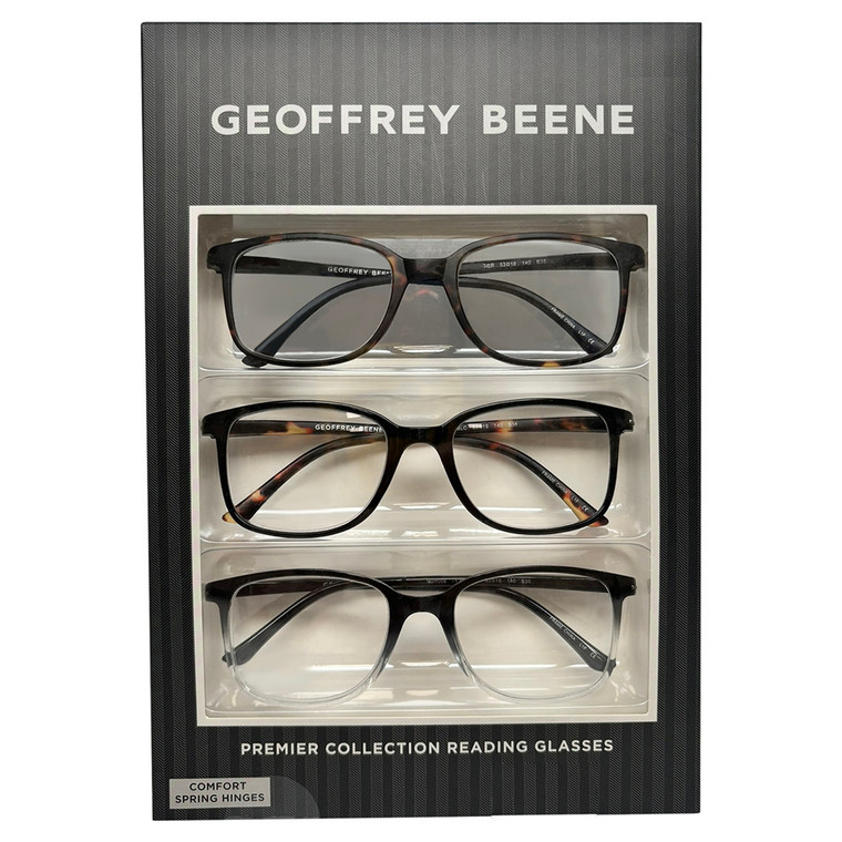 Profile View of Geoffrey Beene 3 PACK Mens Reading Glasses in Black,Crystal,Matte Tortoise +1.50