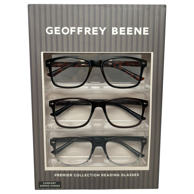Profile View of Geoffrey Beene 3 PACK Gift Men's Reading Glasses Black,Tortoise,Dark Brown +1.50