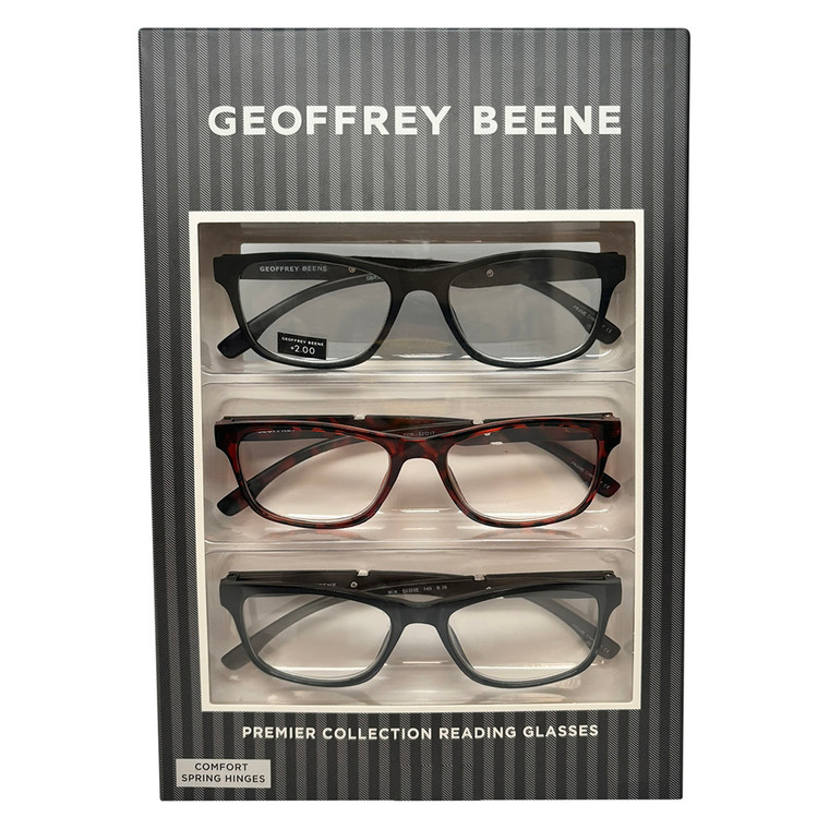Profile View of Geoffrey Beene 3 PACK Men's Reading Glasses MT Black,Grey Crystal,Tortoise +1.50