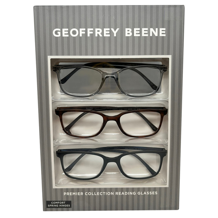 Profile View of Geoffrey Beene 3 PACK Men's Reading Glasses Matte Black Blue,Grey,Tortoise +2.50